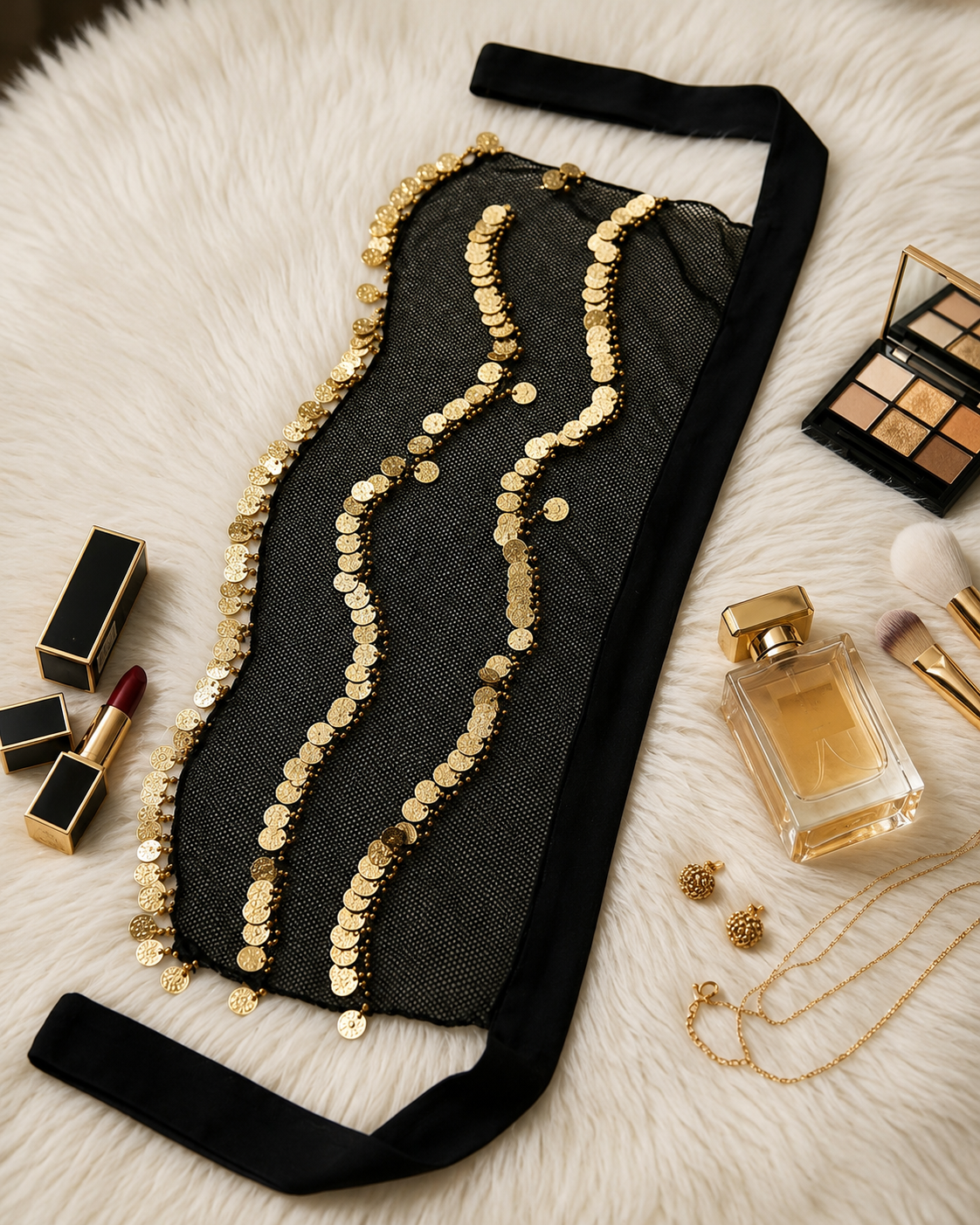 Coin Embellished Mesh Waist Scarf